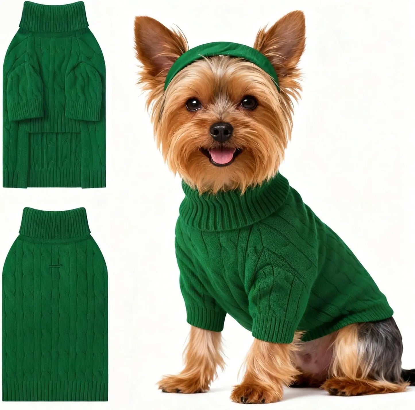 Small Dog Warm Turtleneck Cable Knit Sweater Thermal Pullover All Colors Dark Green(Order One Size Up) Small