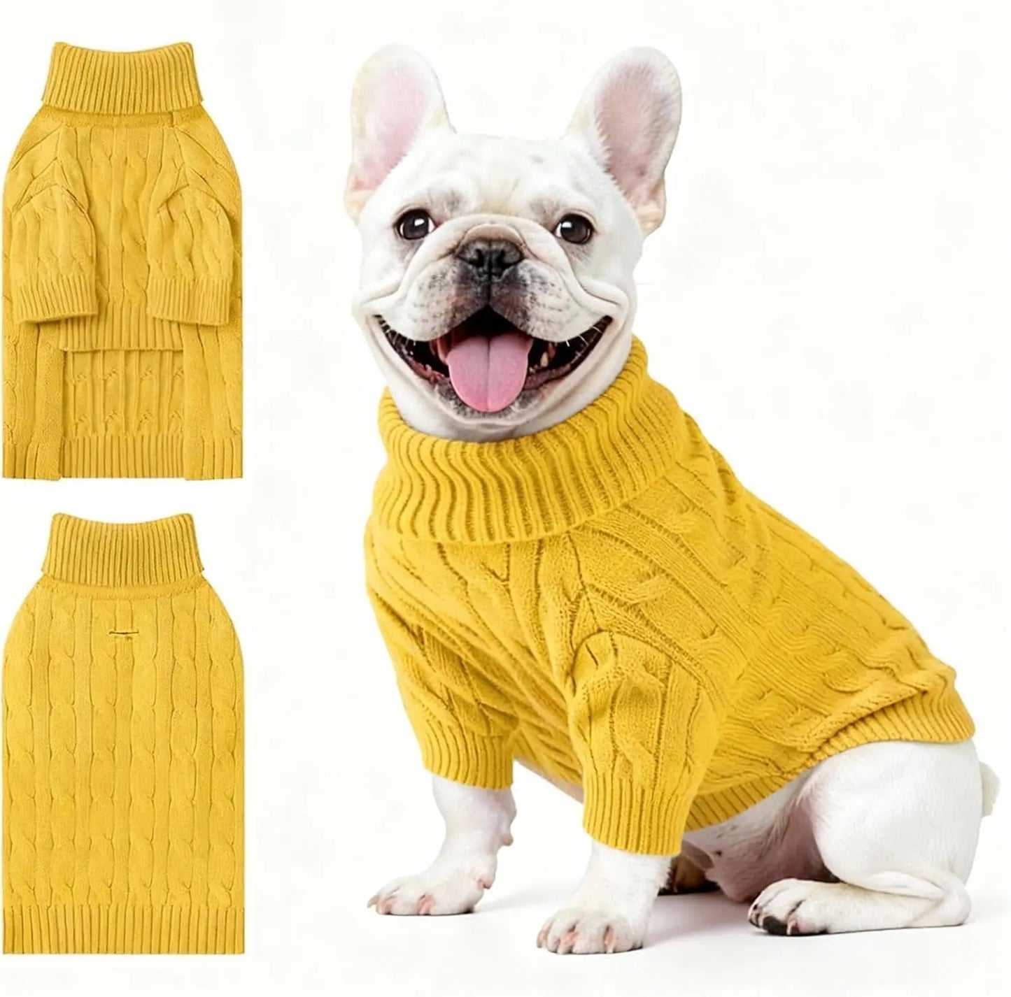 Small Dog Warm Turtleneck Cable Knit Sweater Thermal Pullover All Colors Yellow(Order One Size Up) Large
