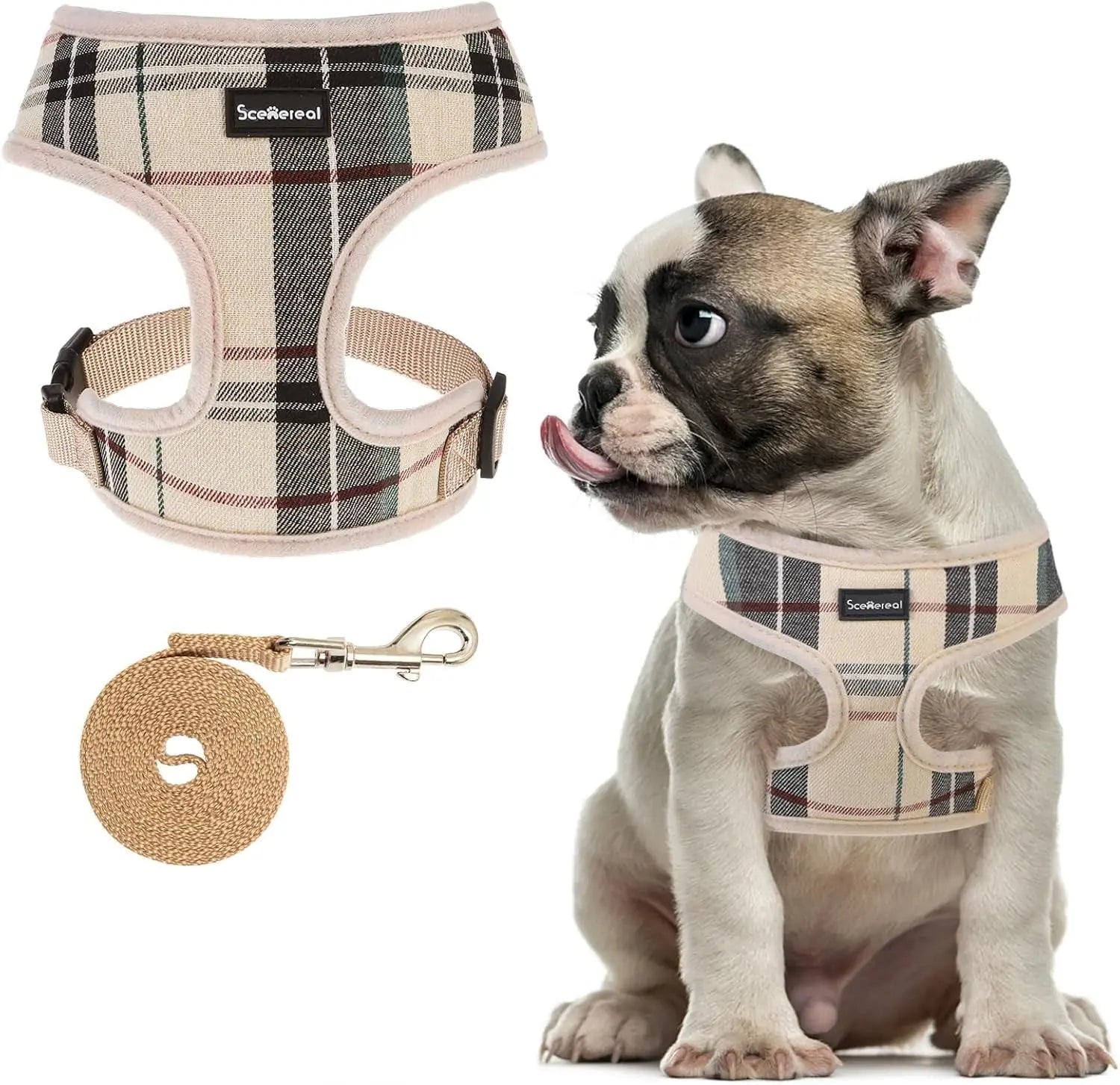Small Dog or Cat Fall Harness, Collar & Leash Set– No Pull Adjustable Vest(Xs-M) Beige M: Chest Girth: 17"-21"