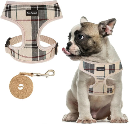 Small Dog or Cat Fall Harness, Collar & Leash Set– No Pull Adjustable Vest(Xs-M) Beige M: Chest Girth: 17"-21"