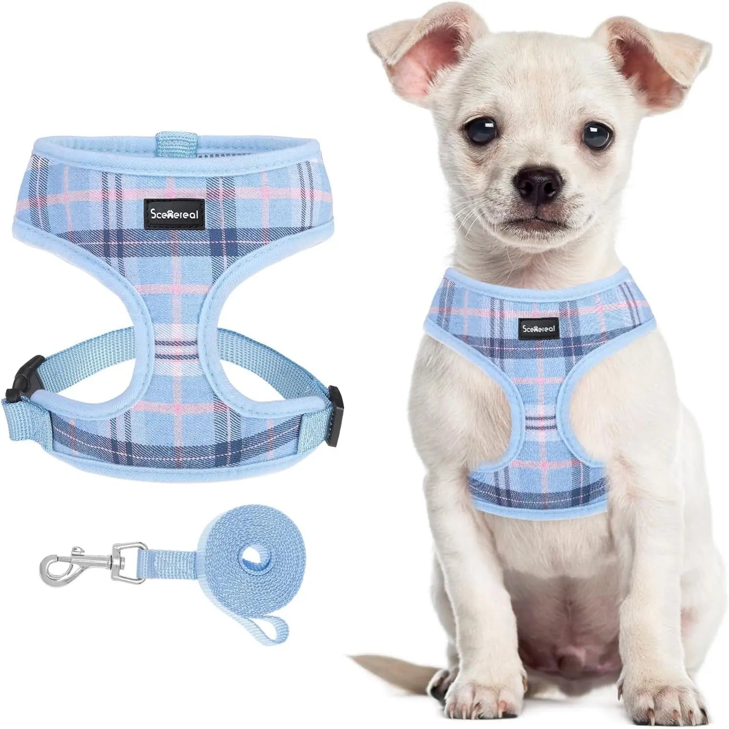 Small Dog or Cat Fall Harness, Collar & Leash Set– No Pull Adjustable Vest(Xs-M) Sky Blue Xs: Chest Girth: 10"-14"