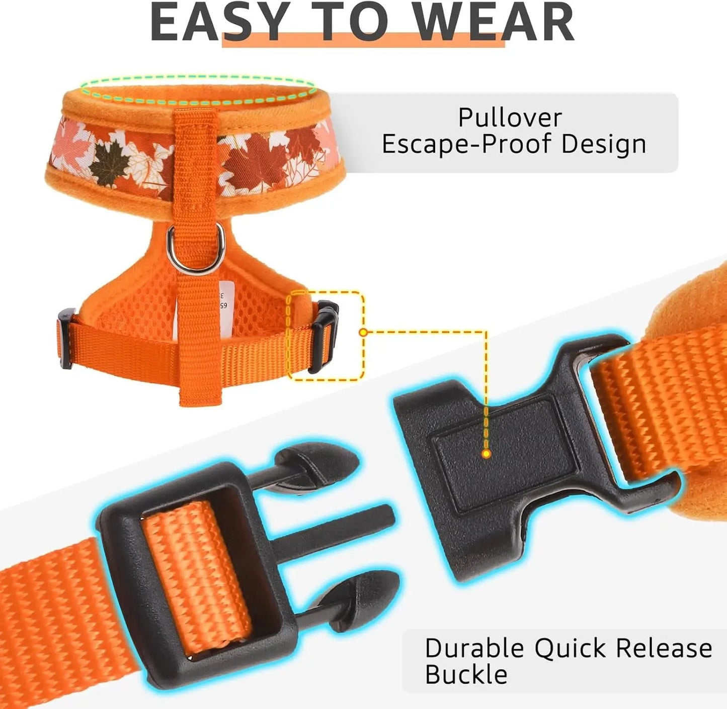 Small Dog or Cat Fall Harness, Collar & Leash Set– No Pull Adjustable Vest(Xs-M)