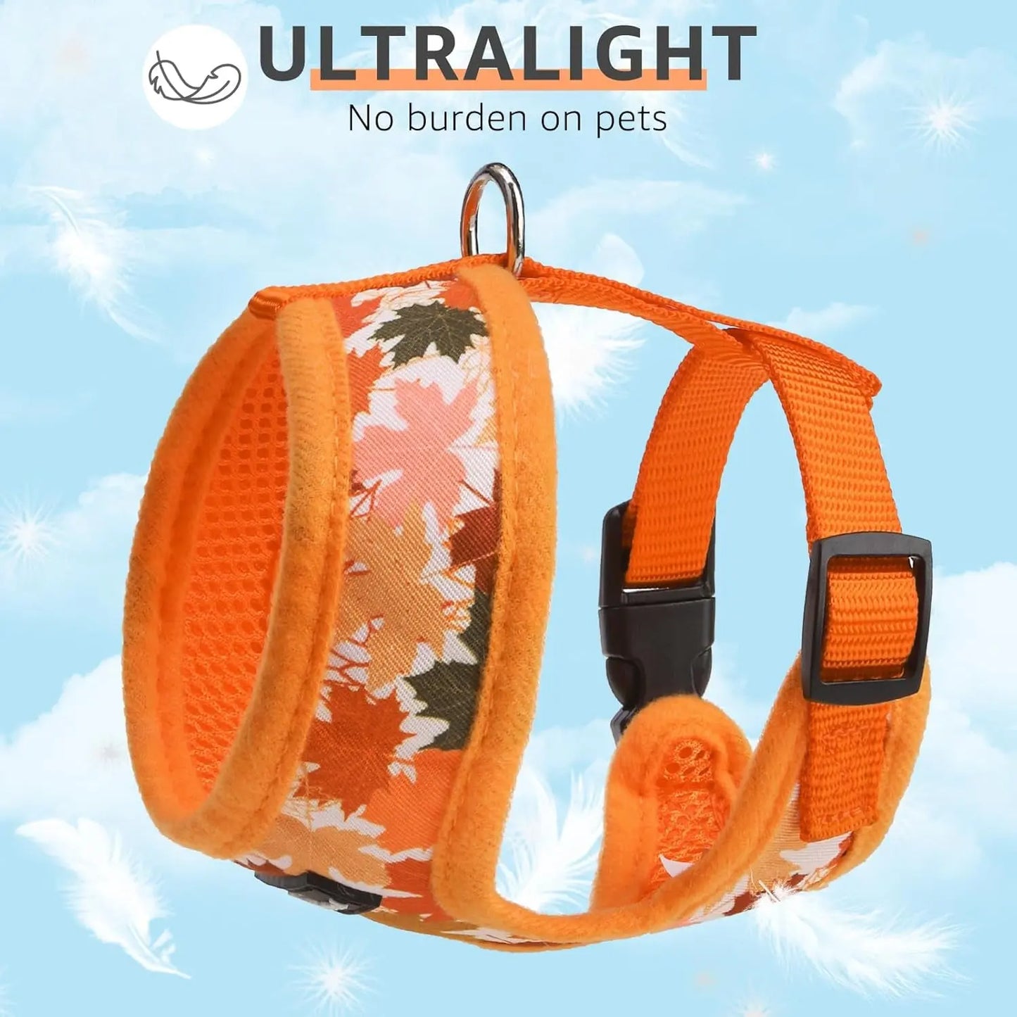 Small Dog or Cat Fall Harness, Collar & Leash Set– No Pull Adjustable Vest(Xs-M)