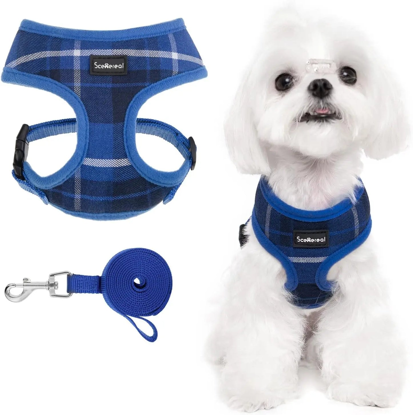 Small Dog or Cat Fall Harness, Collar & Leash Set– No Pull Adjustable Vest(Xs-M) Blue
