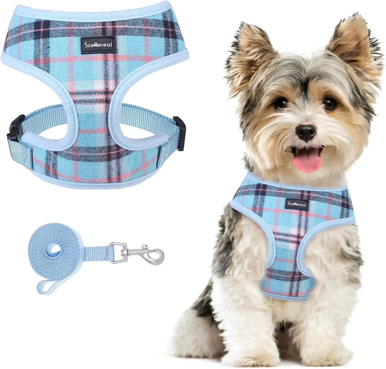 Small Dog or Cat Fall Harness, Collar & Leash Set– No Pull Adjustable Vest(Xs-M) Sky Blue S: Chest Girth: 14"-18"