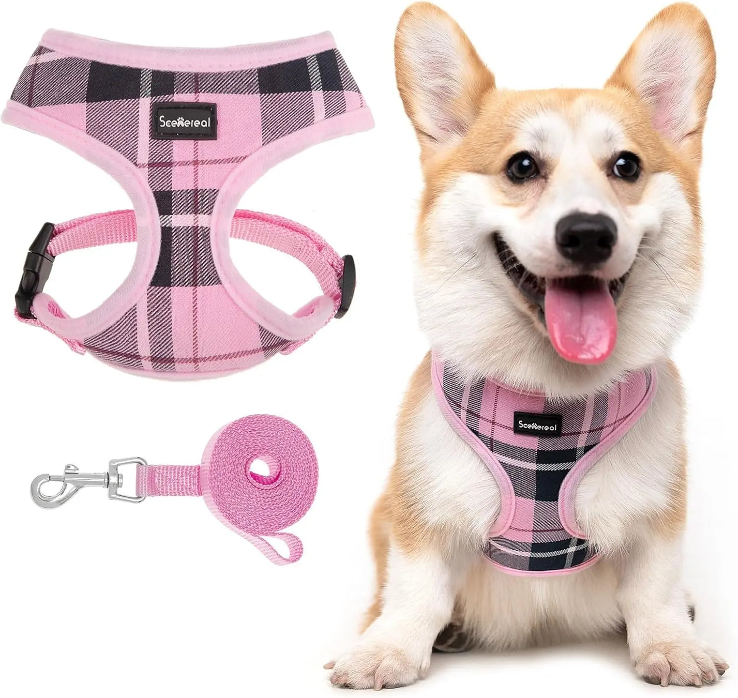 Small Dog or Cat Fall Harness, Collar & Leash Set– No Pull Adjustable Vest(Xs-M) Pink M: Chest Girth: 17"-21"