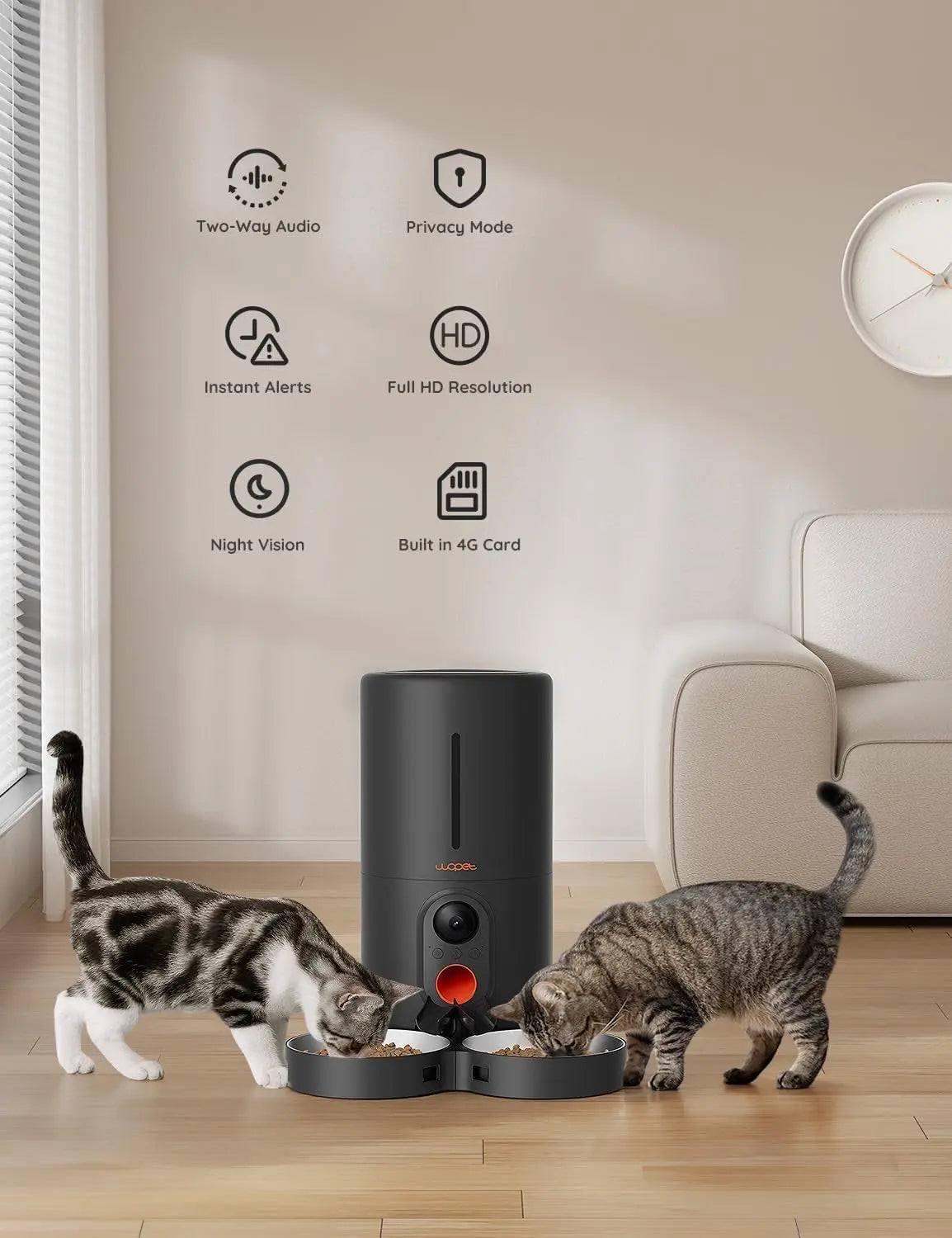 Smart Automatic Pet Feeder with Camera, WiFi 6L Dual Feeding & Two-Way Audio