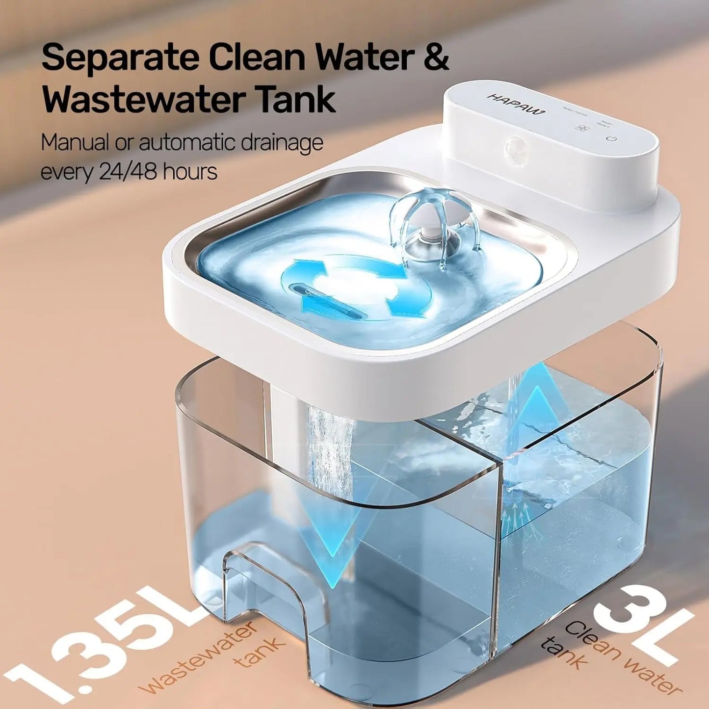 Smart Cat Water Fountain with App Monitoring Wi-Fi, 3L No-Filter System, Battery & Plug-In,