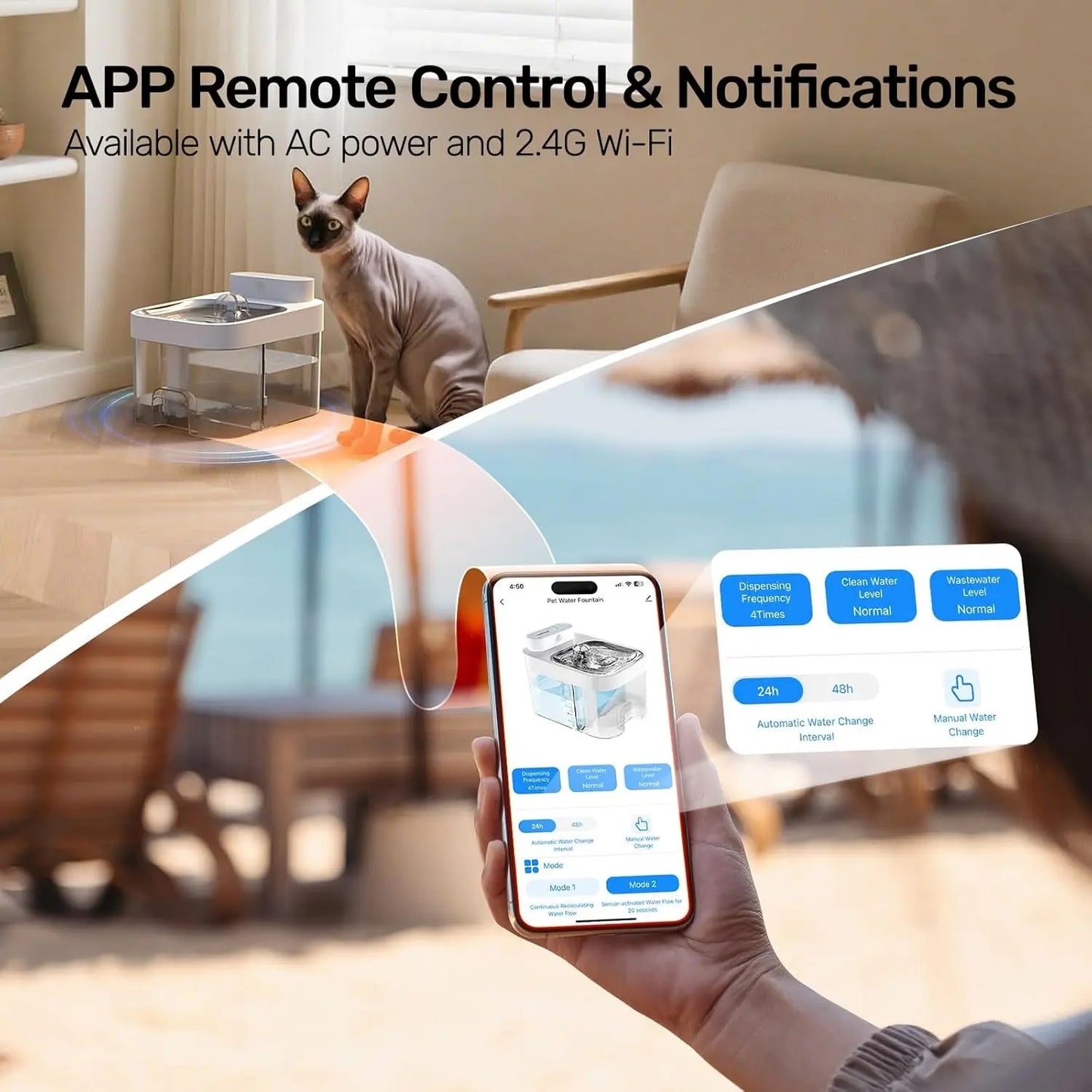 Smart Cat Water Fountain with App Monitoring Wi-Fi, 3L No-Filter System, Battery & Plug-In,