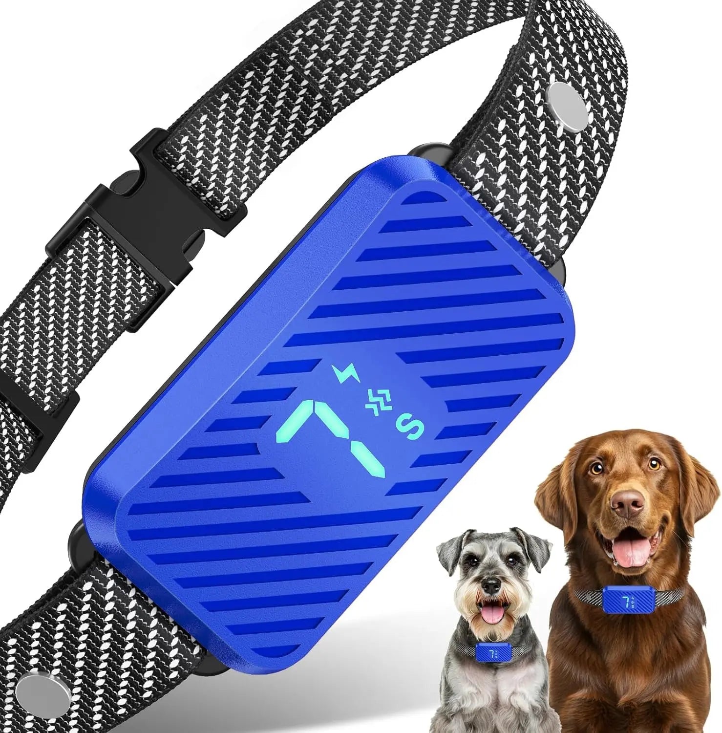 Smart Dog Bark Collar – Rechargeable No-Bark Training Collar w/ 3 Modes, 7 Levels Blue