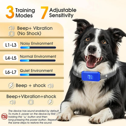 Smart Dog Bark Collar – Rechargeable No-Bark Training Collar w/ 3 Modes, 7 Levels