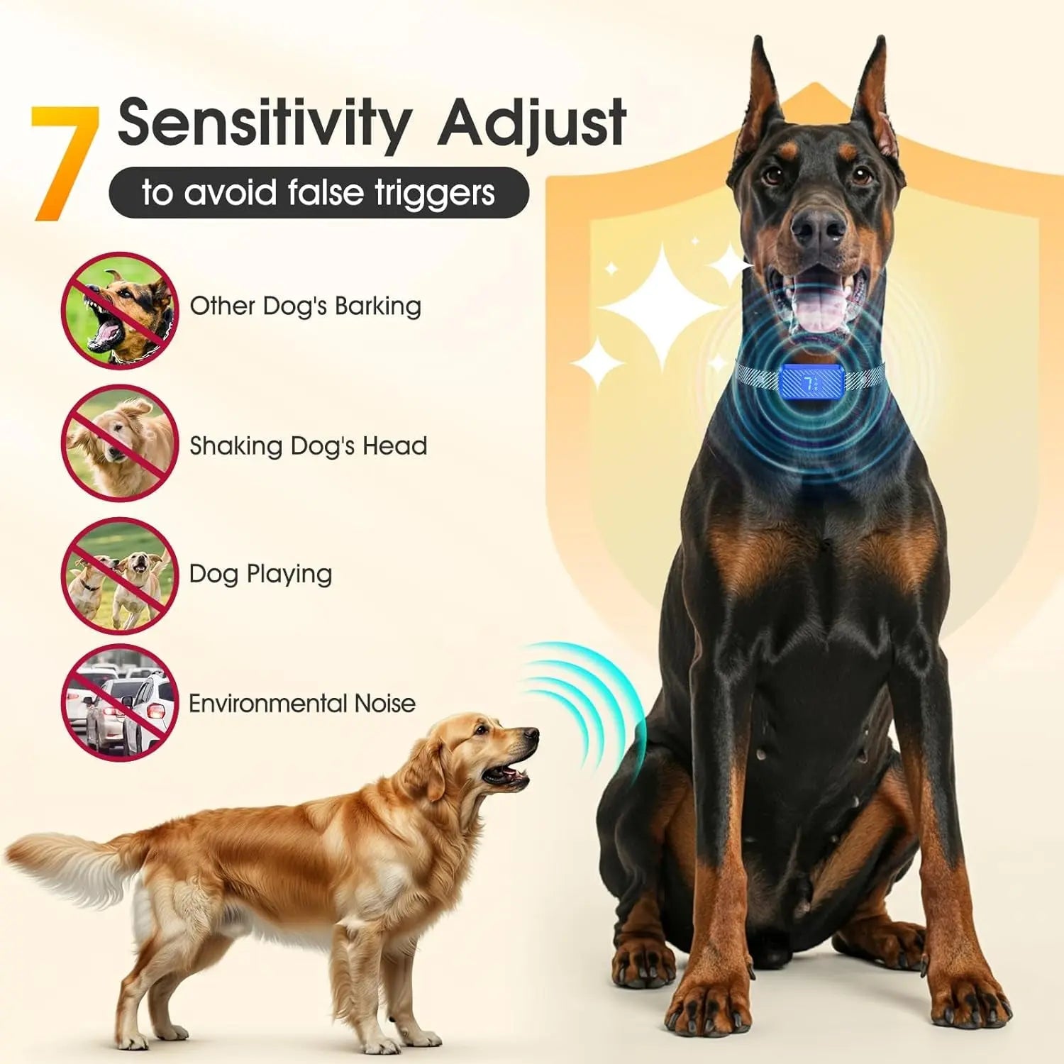 Smart Dog Bark Collar – Rechargeable No-Bark Training Collar w/ 3 Modes, 7 Levels