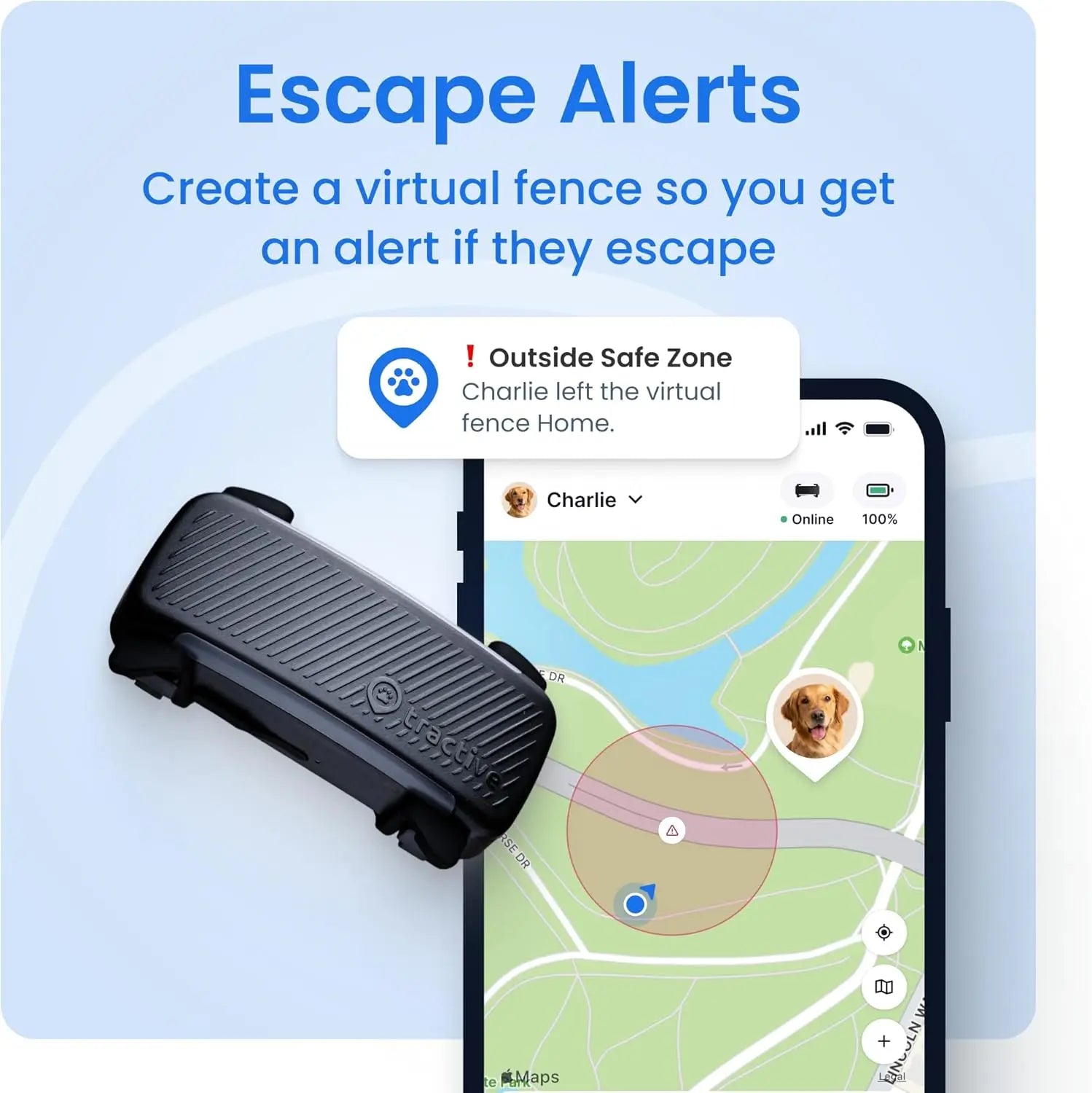 Smart Dog GPS Tracker with Virtual Fence, Vital Signs & Bark Monitoring, Waterproof Collar Attachment