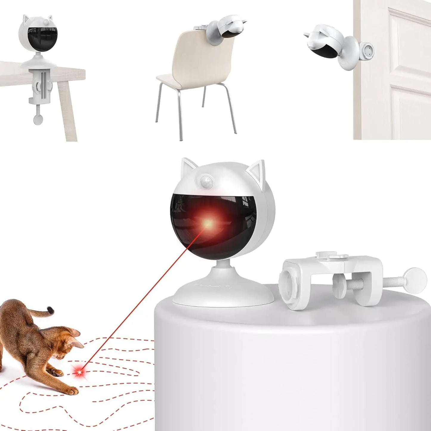 Smart Motion-Activated Cat Laser Toy, Rechargeable Clamp-On Interactive Toy Cream White