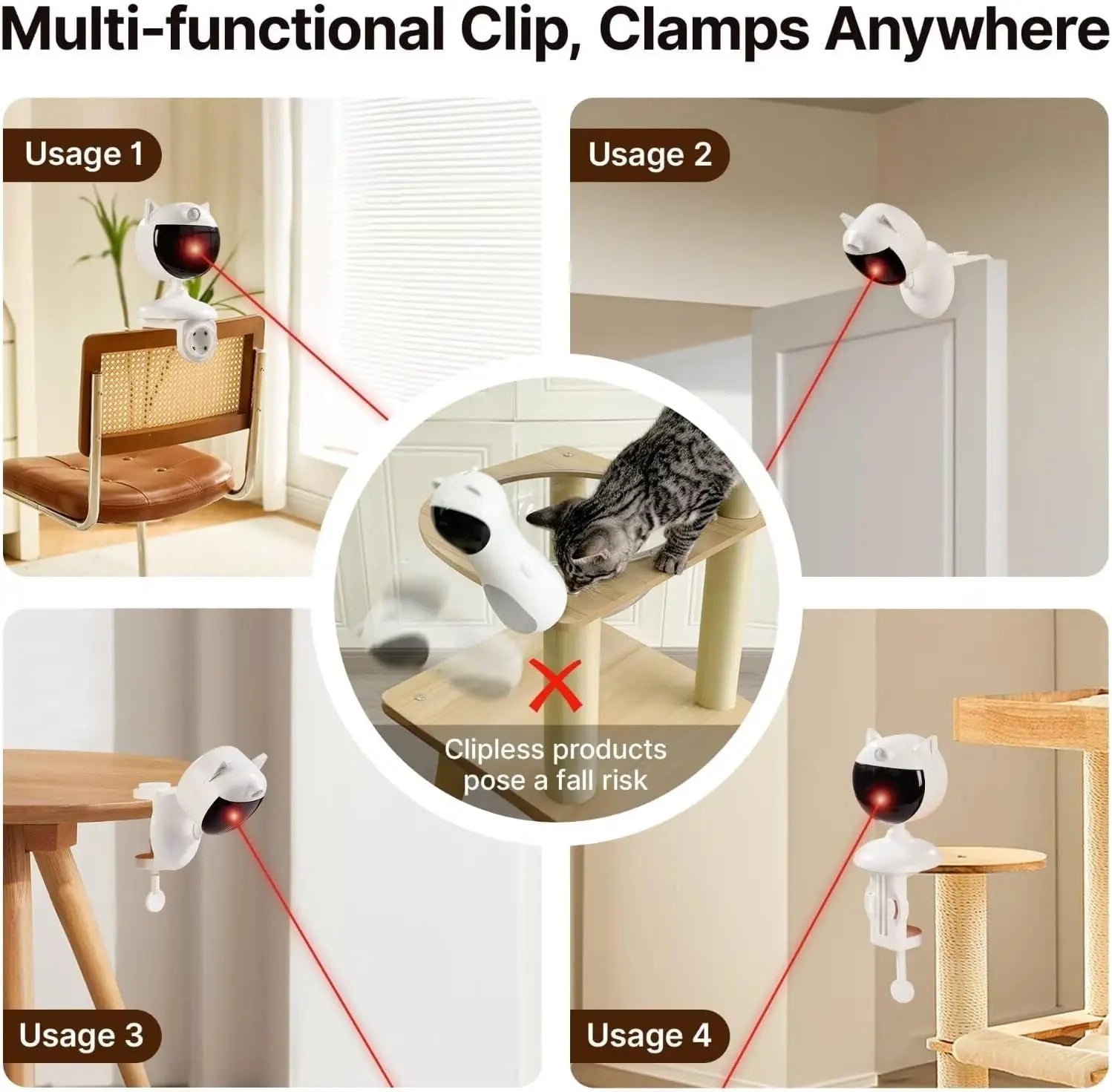 Smart Motion-Activated Cat Laser Toy, Rechargeable Clamp-On Interactive Toy