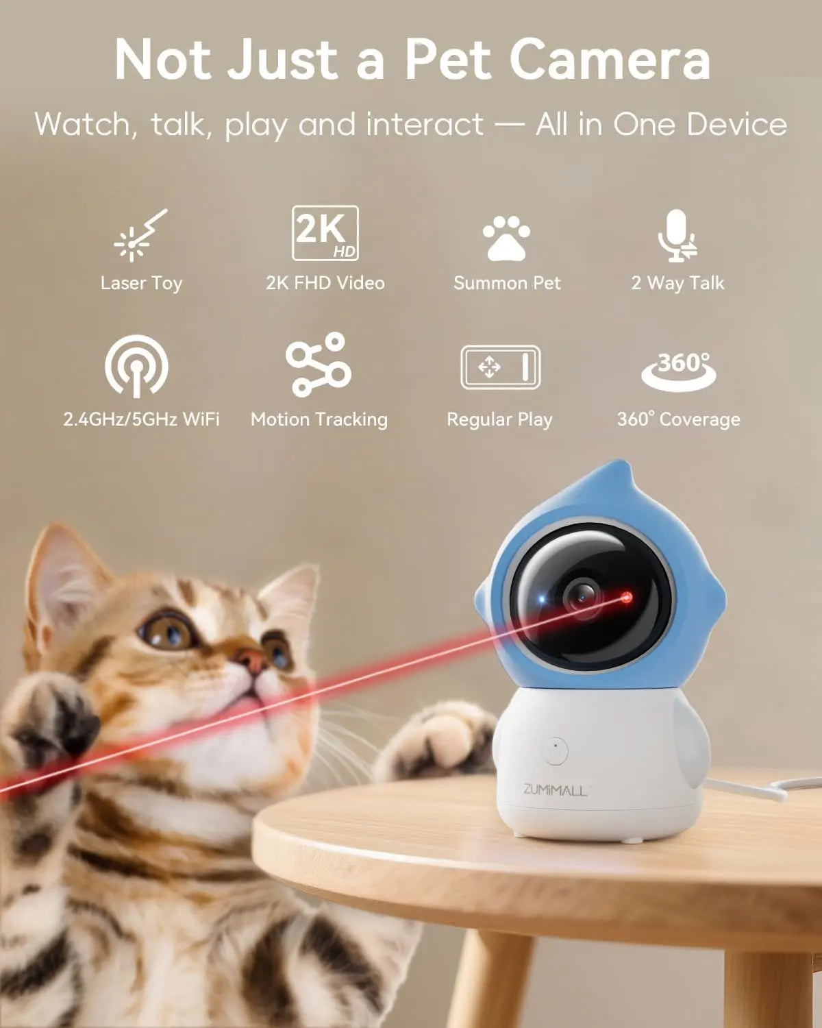 Smart Pet Camera with Laser Toy 3MP Auto Tracking 5G/2.4G WiFi Alexa Compatible