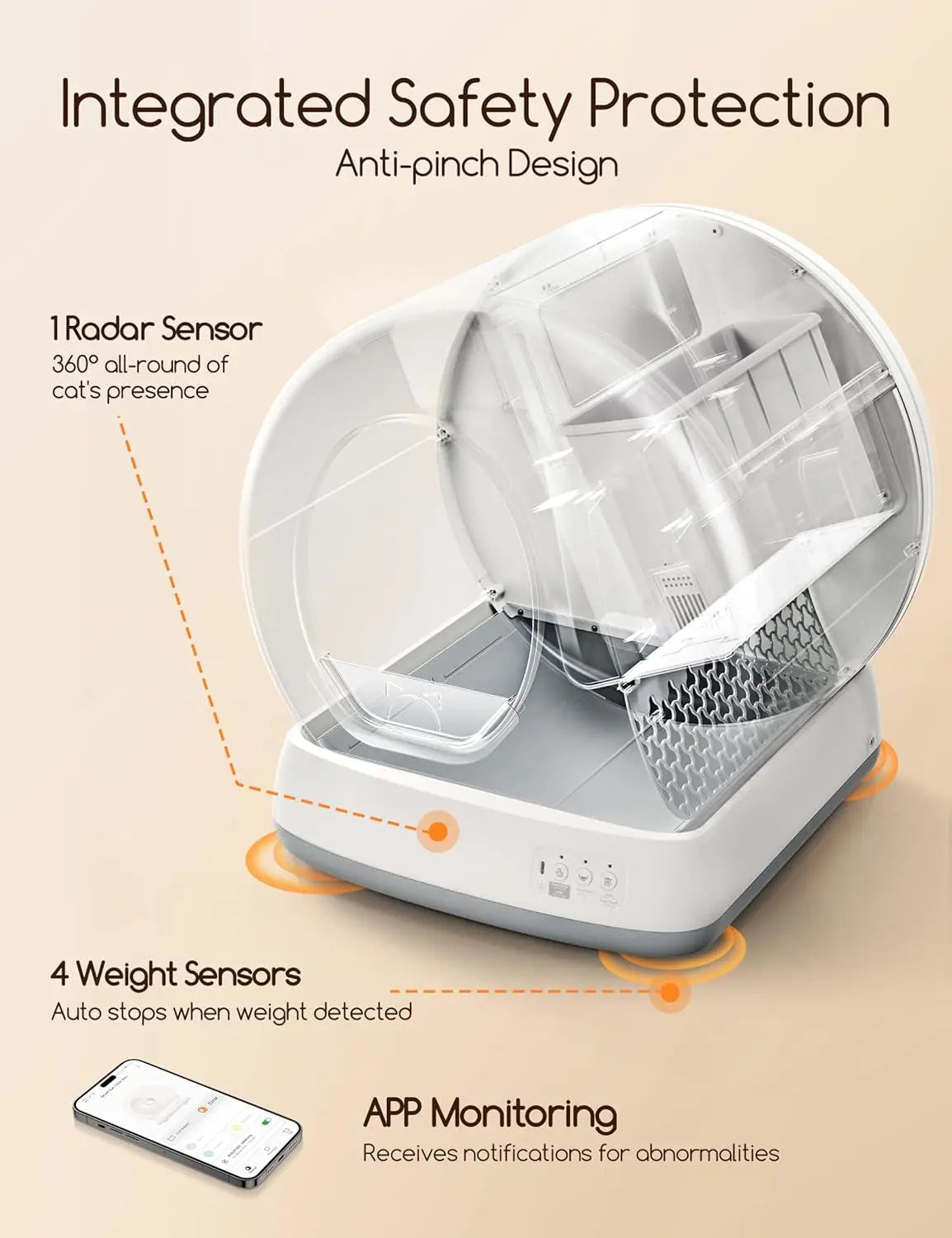 Smart Self-Cleaning Cat Litter Box App Control Odor Removal Large Multi Cat