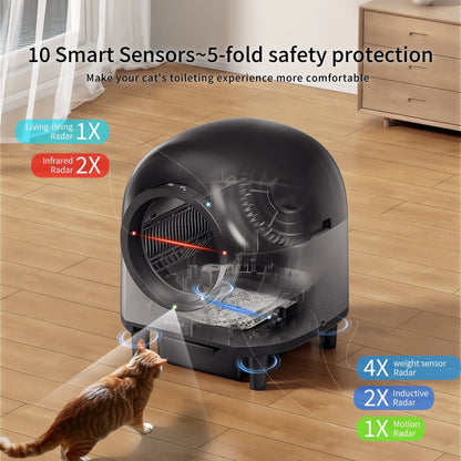 Smart Self-Cleaning Cat Litter Box – Large 100L Capacity, APP Control, Odor-Free Black Litter Box for Multiple Cats