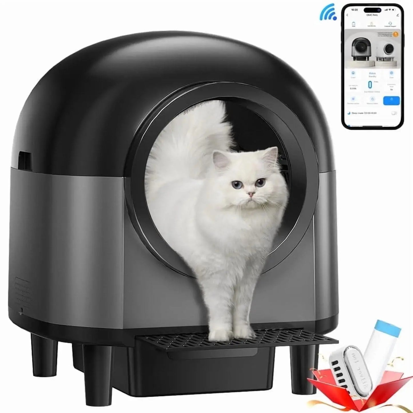 Smart Self-Cleaning Cat Litter Box – Large 100L Capacity, APP Control, Odor-Free Black Litter Box for Multiple Cats Black