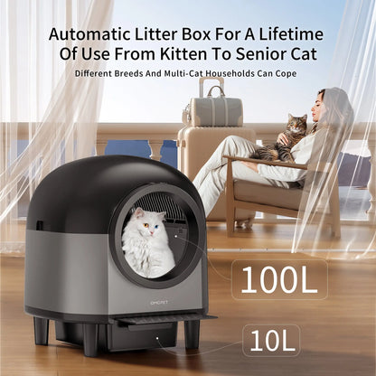 Smart Self-Cleaning Cat Litter Box – Large 100L Capacity, APP Control, Odor-Free Black Litter Box for Multiple Cats