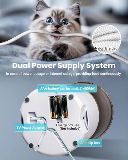 Smart WiFi Cat Feeder 6L 3-Bowl Automatic Food Dispenser w/ Voice & Anti-Jam