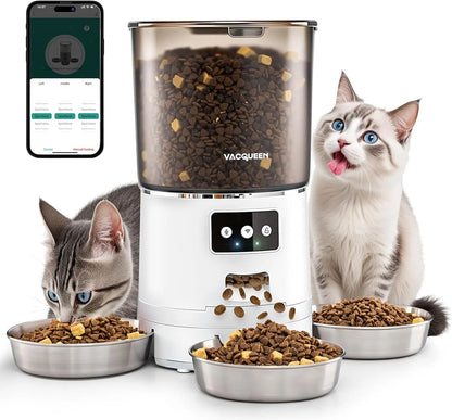 Smart WiFi Cat Feeder 6L 3-Bowl Automatic Food Dispenser w/ Voice & Anti-Jam White