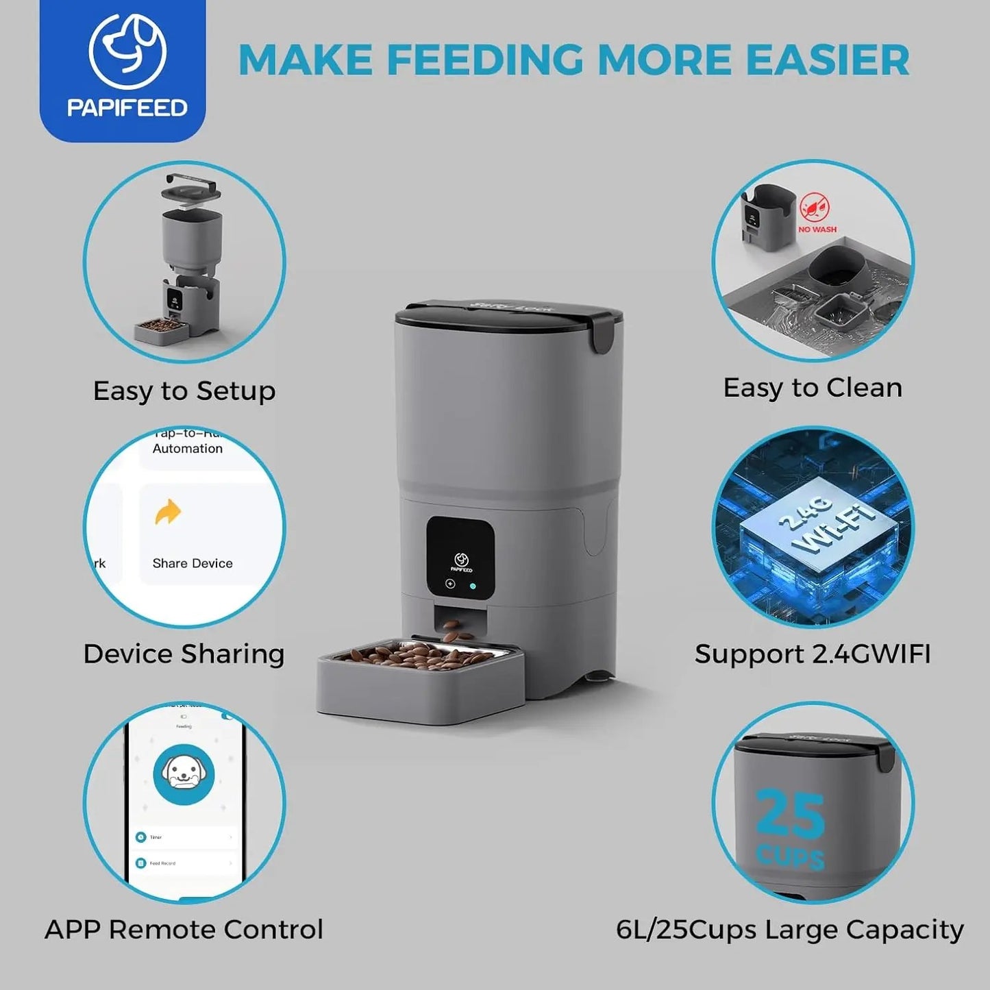 Smart WiFi Cat Feeder 6L – App-Controlled Auto Pet Feeder w/ Alexa & Dual Power