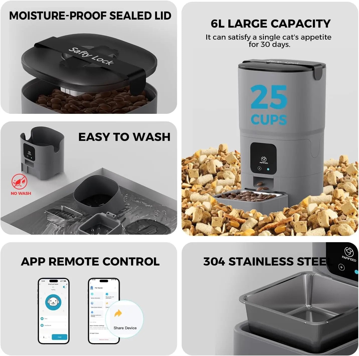 Smart WiFi Cat Feeder 6L – App-Controlled Auto Pet Feeder w/ Alexa & Dual Power