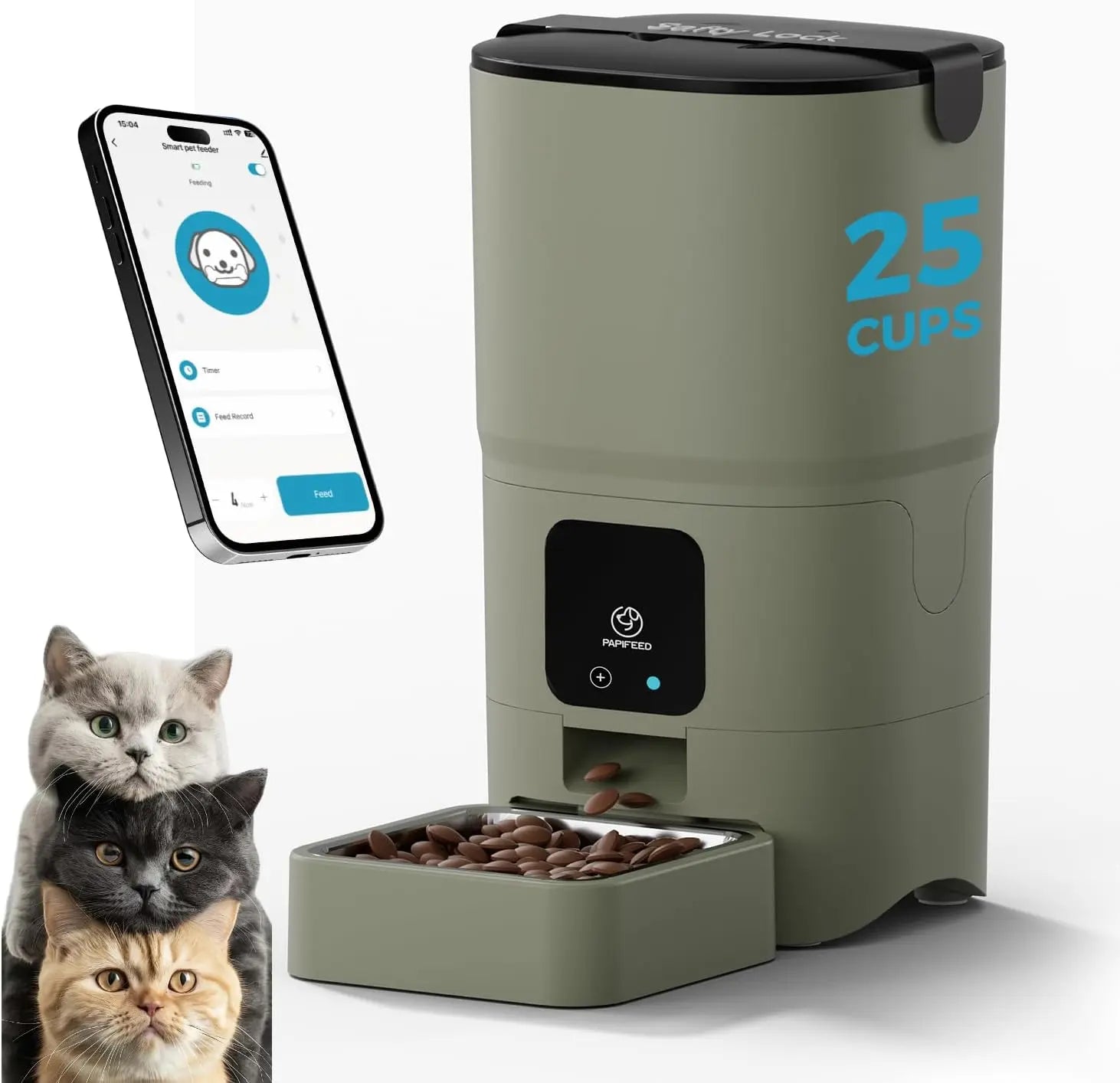 Smart WiFi Cat Feeder 6L – App-Controlled Auto Pet Feeder w/ Alexa & Dual Power Green