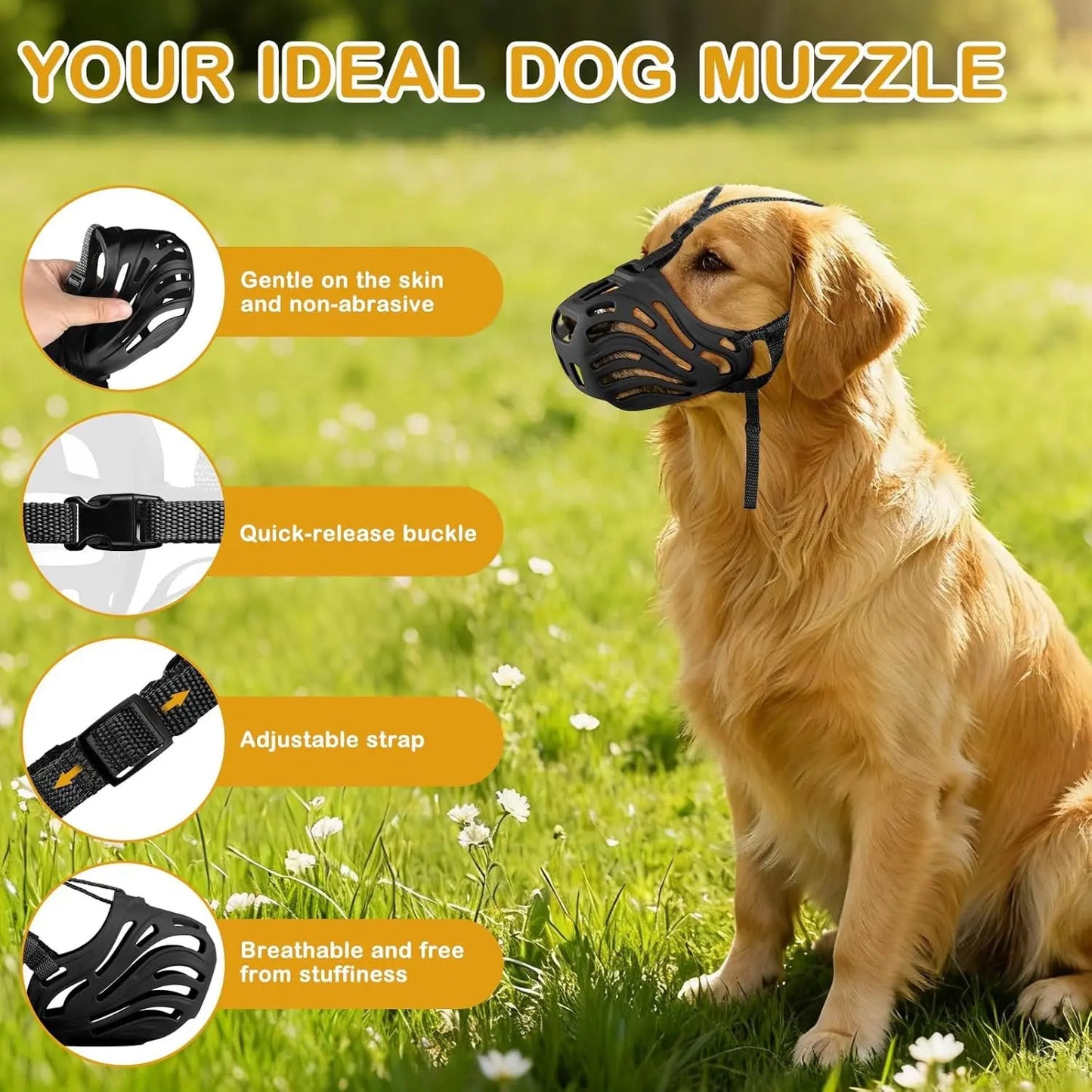 Soft Basket Dog Muzzle Breathable Adjustable Prevents Biting Chewing Training
