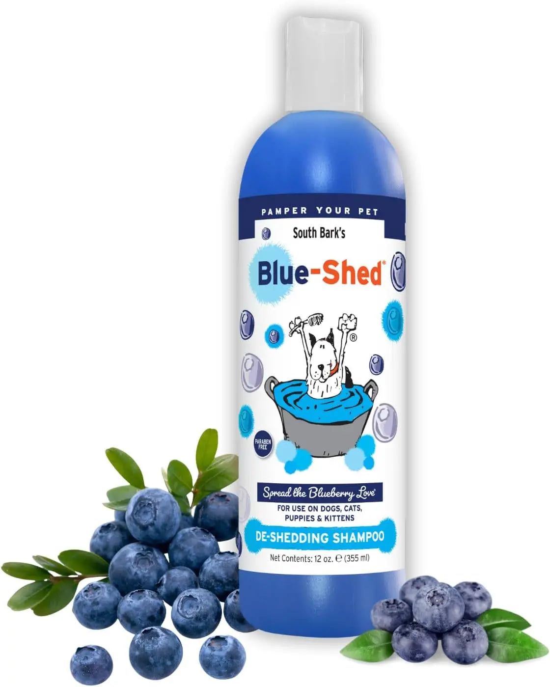 South Bark Blue-Shed Pet Shampoo 12oz – Deshedding & Brightening for Dogs & Cats 16 Oz