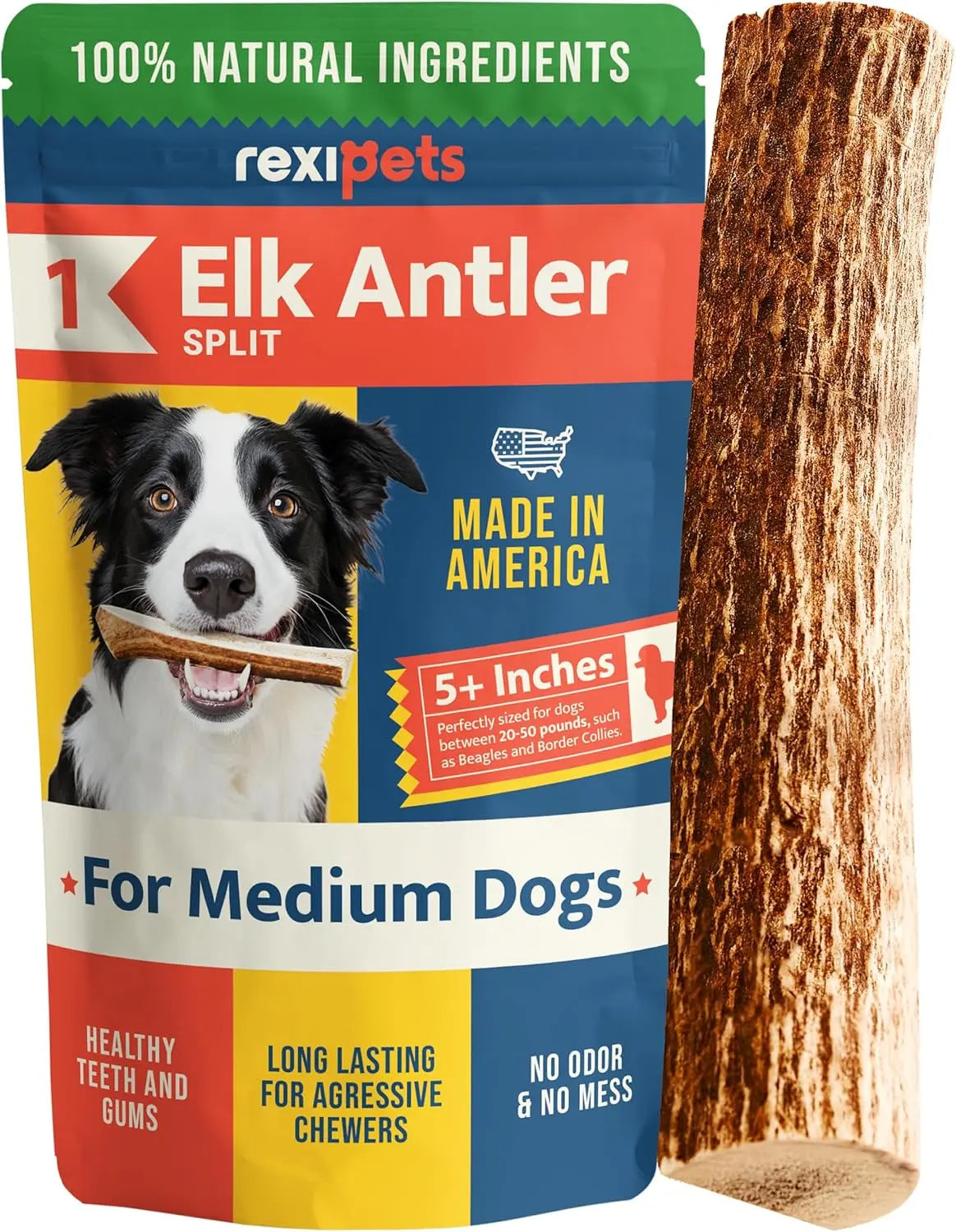 Split Elk Antlers for Dogs – Natural Long-Lasting Chew for Small & Medium Dogs Medium