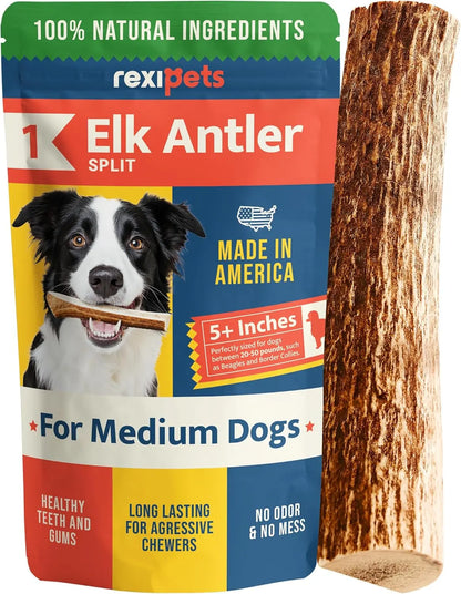Split Elk Antlers for Dogs – Natural Long-Lasting Chew for Small & Medium Dogs Medium