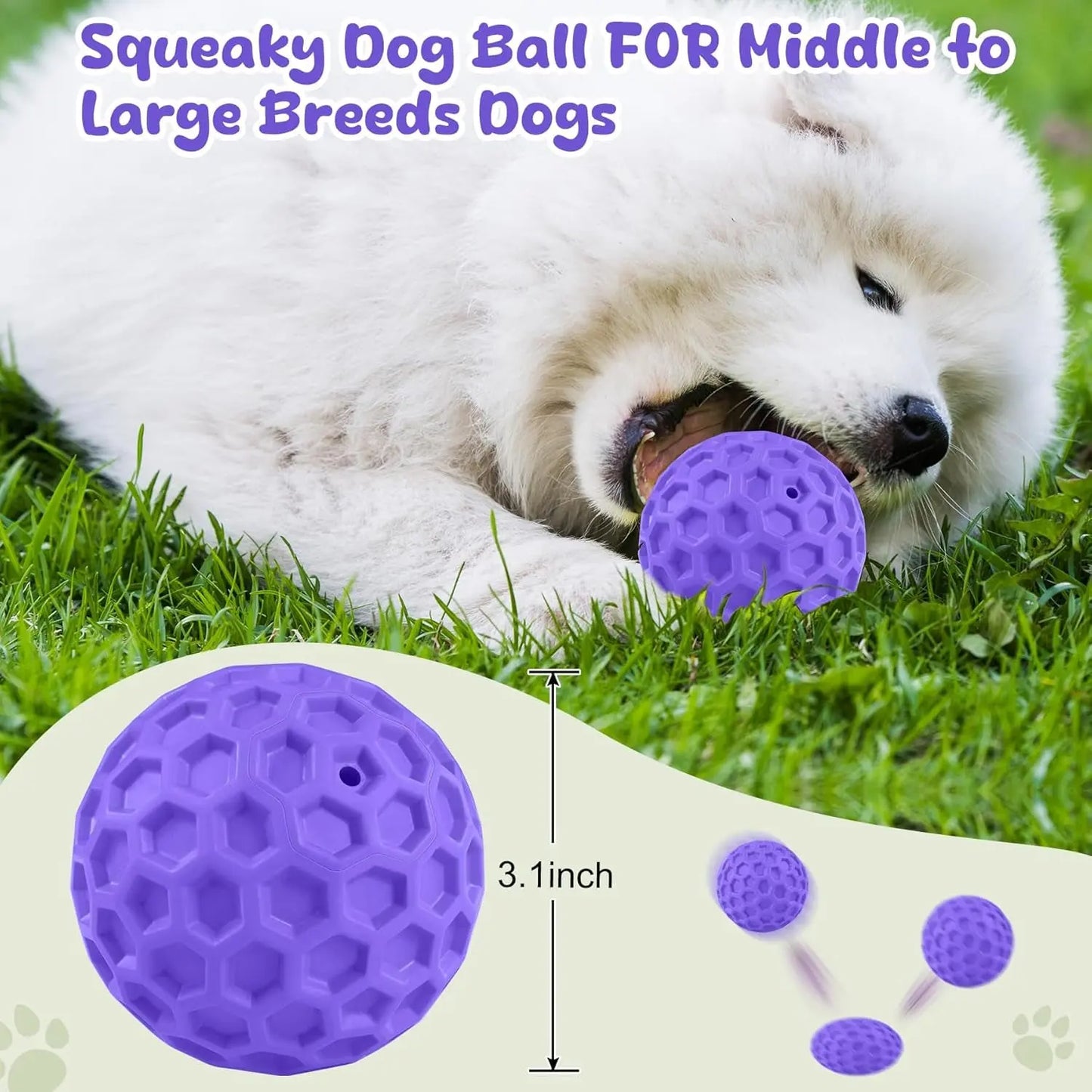 Squeaky Rubber Dog Ball for Aggressive Chewers, Floating Interactive Toy