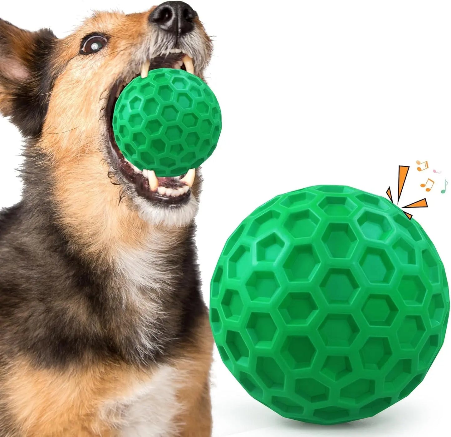 Squeaky Rubber Dog Ball for Aggressive Chewers, Floating Interactive Toy Green
