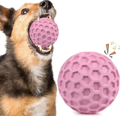 Squeaky Rubber Dog Ball for Aggressive Chewers, Floating Interactive Toy Pink