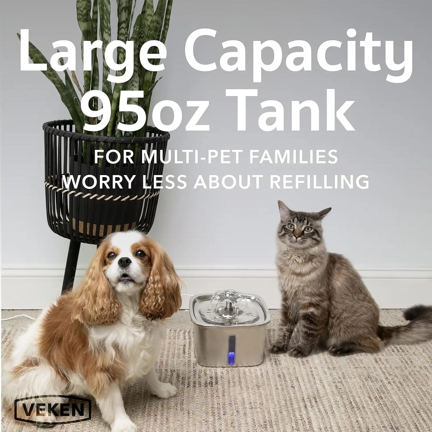 Stainless Steel Cat Water Fountain 95oz with 5-Stage Filtration & LED