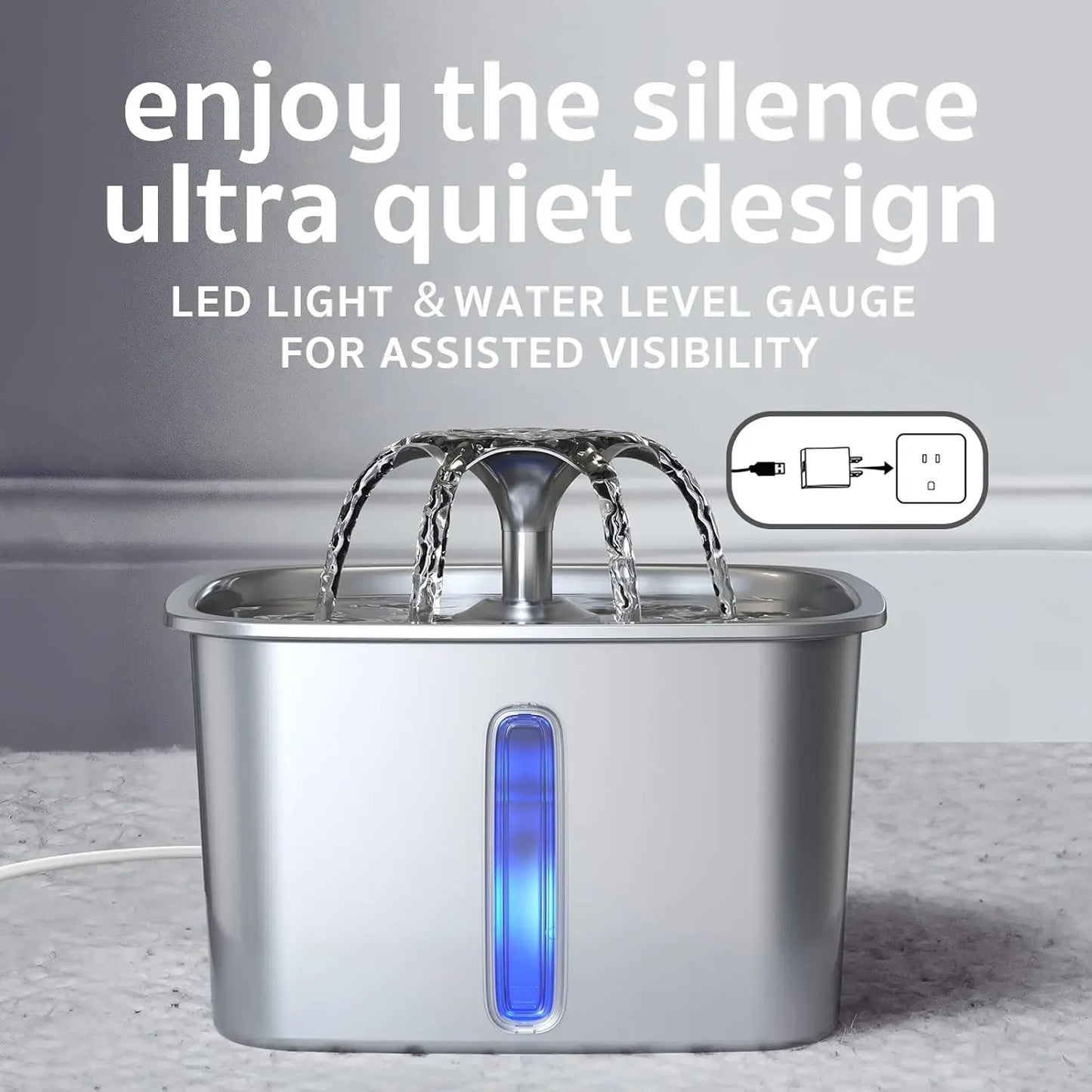 Stainless Steel Cat Water Fountain 95oz with 5-Stage Filtration & LED