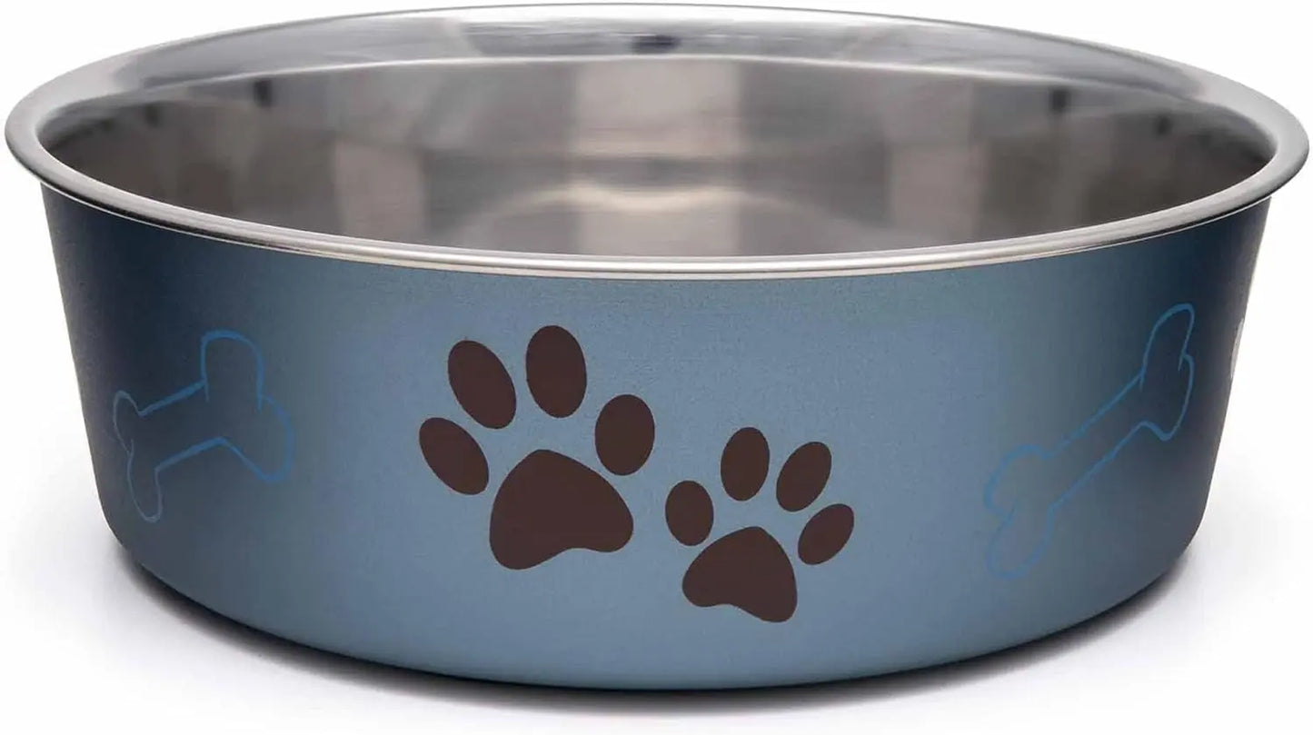 Stainless Steel Dog & Cat Bowl | Spill-Resistant Feeding Bowl (various colors) Blueberry Large (35-65Lbs)