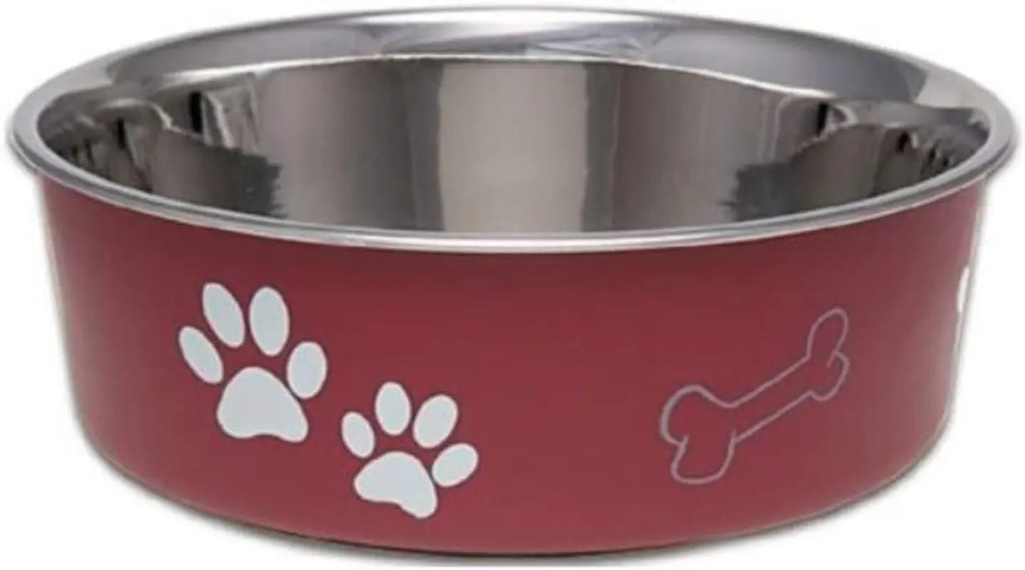 Stainless Steel Dog & Cat Bowl | Spill-Resistant Feeding Bowl (various colors) Merlot Small (10-20Lbs)