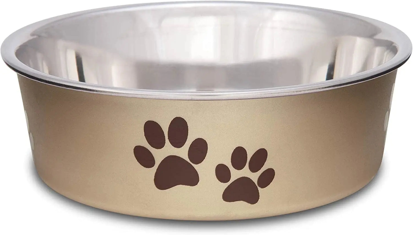Stainless Steel Dog & Cat Bowl | Spill-Resistant Feeding Bowl (various colors) Champagne Small (10-20Lbs)