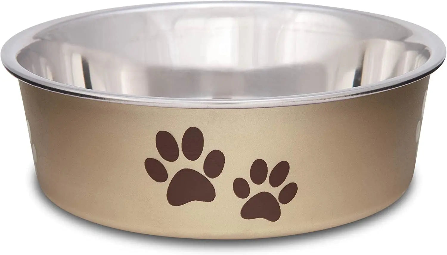 Stainless Steel Dog & Cat Bowl | Spill-Resistant Feeding Bowl (various colors) Champagne Small (10-20Lbs)
