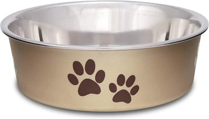 Stainless Steel Dog & Cat Bowl | Spill-Resistant Feeding Bowl (various colors) Champagne Small (10-20Lbs)