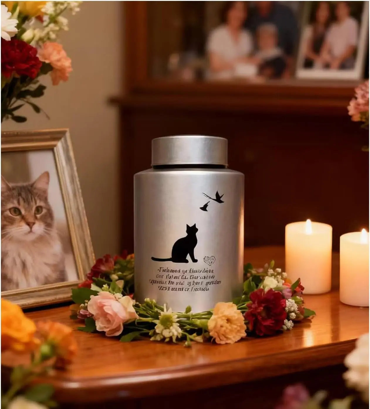 Stainless Steel Pet Memorial Urn for Cats & Small Dogs with Secure Lid Keepsake Gray-Cat Memory Medium