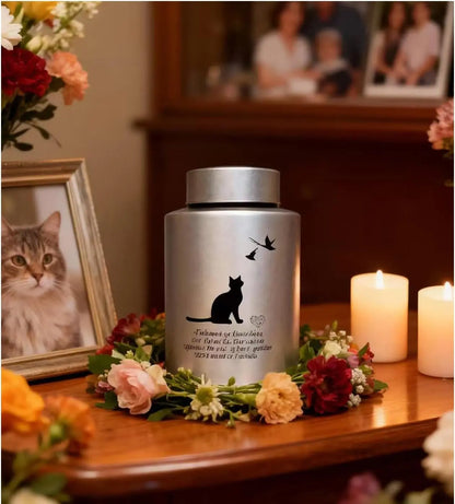 Stainless Steel Pet Memorial Urn for Cats & Small Dogs with Secure Lid Keepsake Gray-Cat Memory Medium