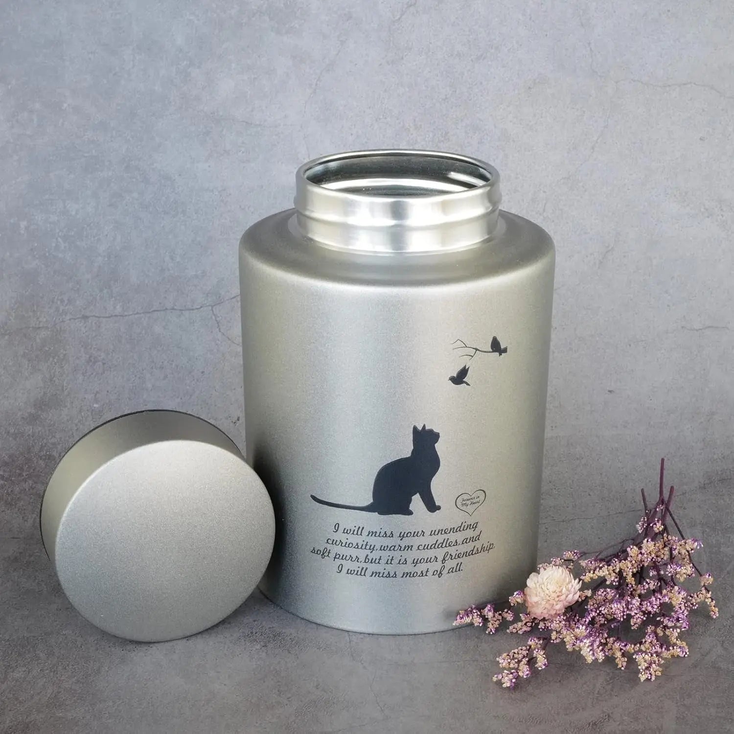 Stainless Steel Pet Memorial Urn for Cats & Small Dogs with Secure Lid Keepsake