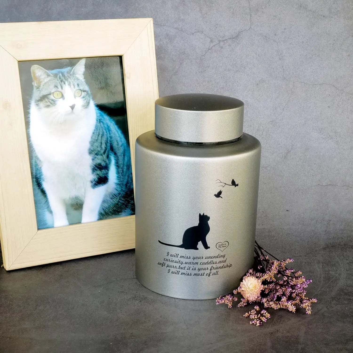 Stainless Steel Pet Memorial Urn for Cats & Small Dogs with Secure Lid Keepsake