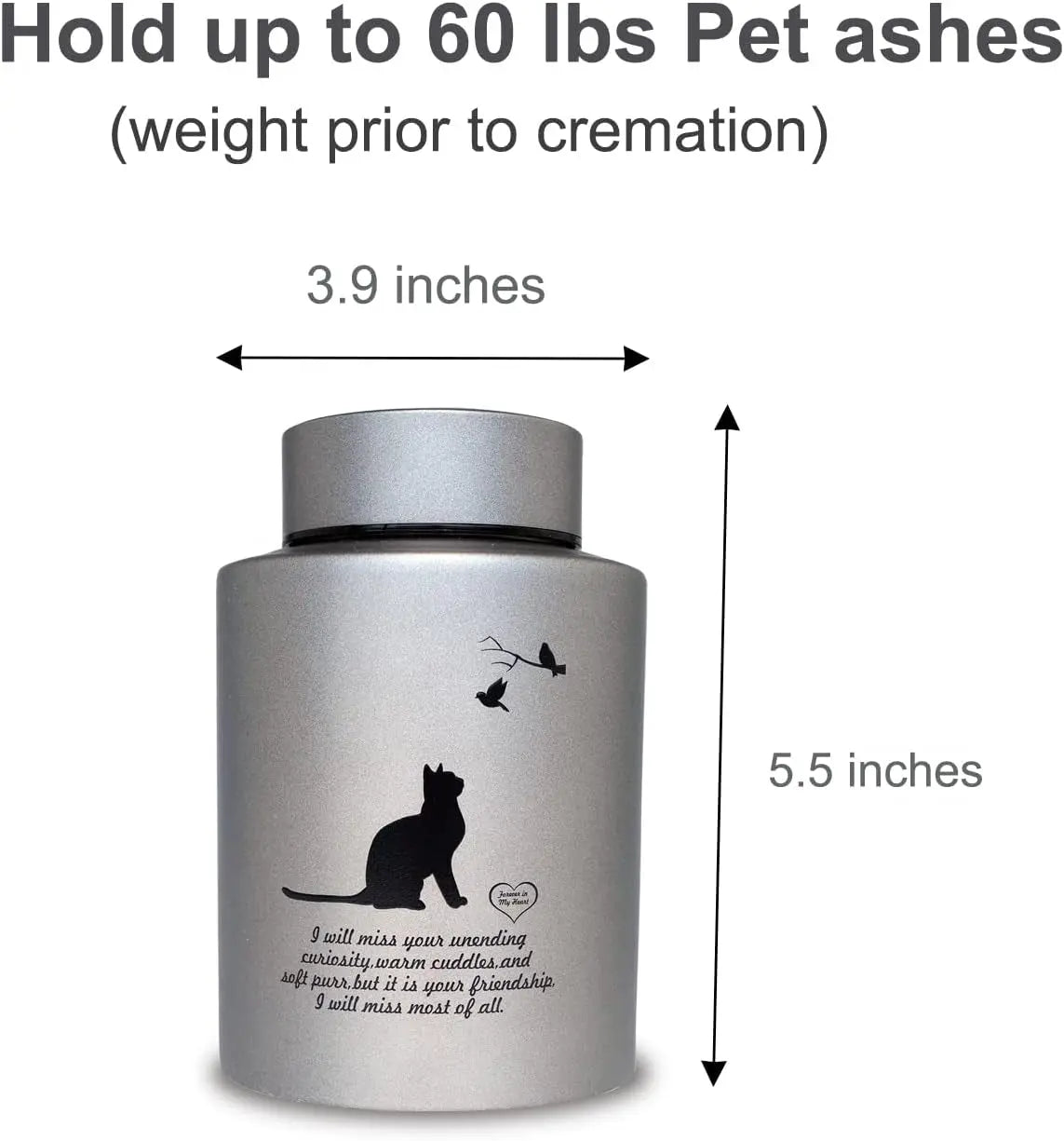 Stainless Steel Pet Memorial Urn for Cats & Small Dogs with Secure Lid Keepsake