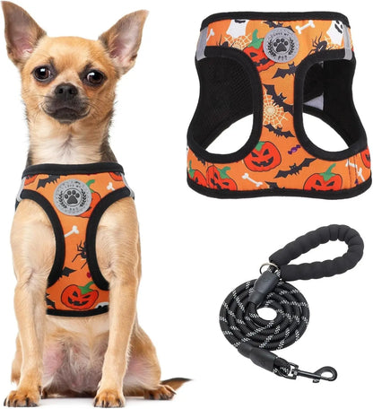 Step-In Dog Harness & Leash Set in Various Patterns – Reflective No Pull (XS- XL) Halloween Xsmall(Chest Girth 13" - 14.5")
