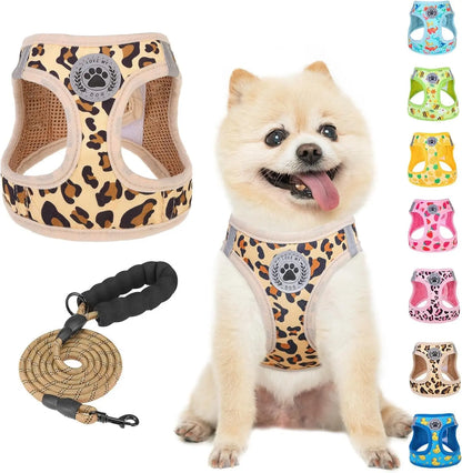 Step-In Dog Harness & Leash Set in Various Patterns – Reflective No Pull (XS- XL) Leopard Khaki